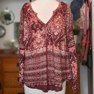 Lucky Brand Long Sleeve Top Large Ties Peasant *